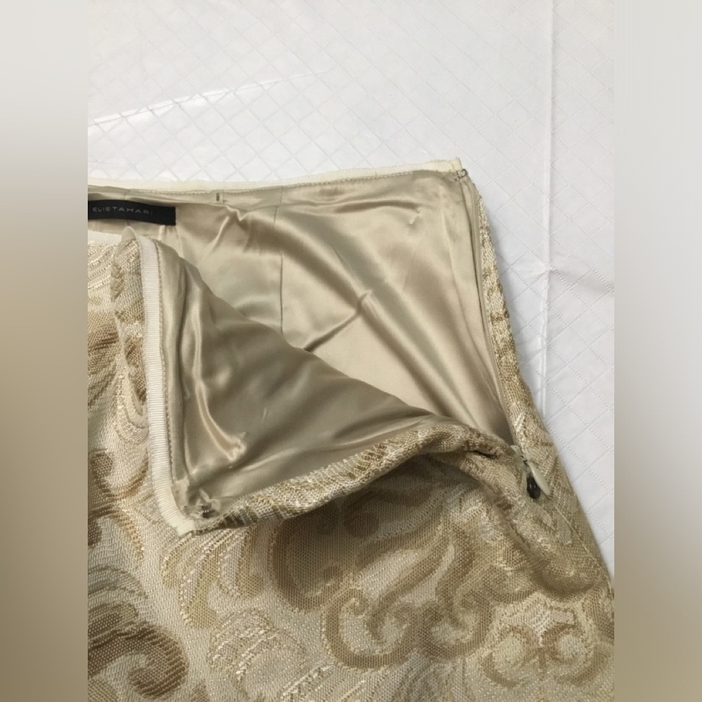 Elie Tahari Cream & Gold Brocade A-Line Skirt - Picture 11 of 14